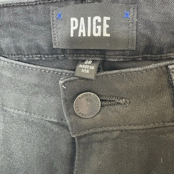 PAIGE Womens Coated Verdugo Skinny Zip Ankle Raw Edge Jeans Black‎ Fog Sz 28 - Picture 7 of 8